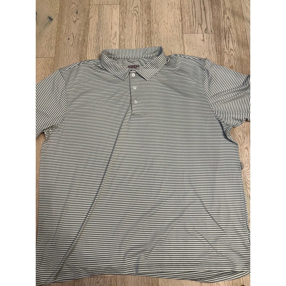 Redhead Mens 2XL Polo Shirt Short Sleeve Grey White Striped Performance Golf Tee